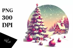 Vibrant Retro Watercolor Christmas Scenery PNG Product Image 3
