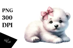 Cute Baby Polar Bear Watercolor PNG Product Image 1