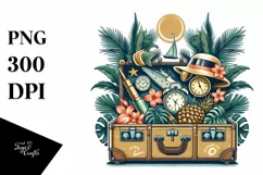 Vintage Tropical Suitcase Clipart | Sublimation | Clipart Product Image 1