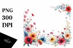 Colorful Horizontal Frame with Red Flowers, PNG Product Image 3