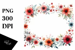 Colorful Horizontal Frame with Red Flowers, PNG Product Image 1