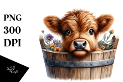Baby Cow in Wood Bucket, Transparent PNG Product Image 1