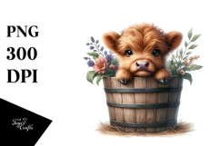 Baby Cow in Wood Bucket, Transparent PNG Product Image 1