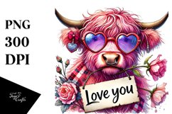 Detailed Pink Highland Cow, PNG Product Image 1