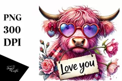 Detailed Pink Highland Cow, PNG Product Image 1