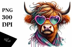 Highland Calf with Heart Shaped Sunglasses PNG Product Image 1