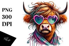 Detailed Highland Calf with Heart Sunglasses, PNG Product Image 1