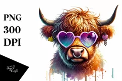 Highland Calf with Heart Shaped Sunglasses PNG Product Image 1