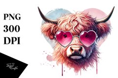 Pink Highland Cow with Sunglasses PNG Product Image 1