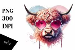 Pink Highland Cow with Sunglasses PNG Product Image 1