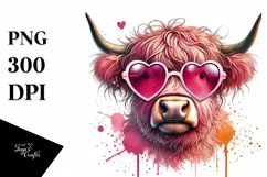 Pink Highland Cow with Sunglasses PNG Product Image 1