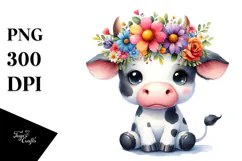 Cartoon-Style Sitting Cow Flower Crown | Sublimation Clipart Product Image 1