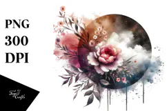 a Grungy Flower with Splashes, Watercolor PNG Product Image 1