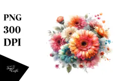 Colorful Gerbera Flower, Washed Watercolor PNG Product Image 1