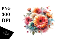 Colorful Gerbera Flower, Washed Watercolor PNG Product Image 1