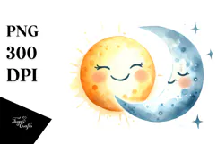 Whimsical Moon in Watercolor PNG Product Image 1