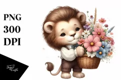 Whimsical Baby Lion with Cosmos | Clipart Product Image 3