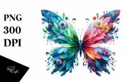 Abstract Vibrant Butterfly with Flowers PNG Product Image 1