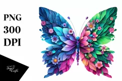 Abstract Vibrant Butterfly with Flowers PNG Product Image 3