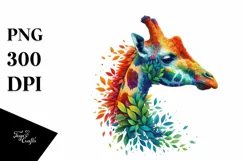 Abstract Vibrant Giraffe with Leaf Body PNG Product Image 1