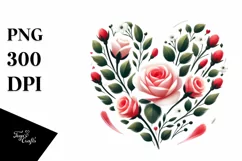 Paint Brush Style Heart with Roses PNG Product Image 1