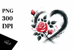Paint Brush Style Heart with Roses PNG Product Image 1
