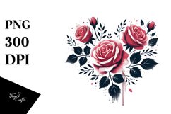 Paint Brush Style Heart with Roses PNG Product Image 1