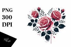 Paint Brush Style Heart with Roses PNG Product Image 1