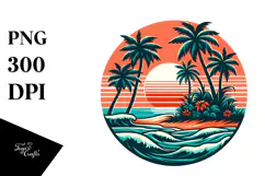 Retro Tropical Island Sunset PNG Product Image 1
