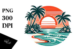 Retro Tropical Island Sunset, Clipart PNG Product Image 1