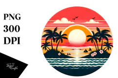 Retro Tropical Island Sunset PNG Product Image 1