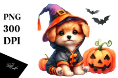 Cute Baby Dog Halloween Drawing | Sublimation Clipart Product Image 1