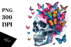 Colorful Butterfly Skull Silhouettes Painting, Abstract PNG Product Image 1