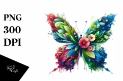 Abstract Vibrant Butterfly with Flowers PNG Product Image 3