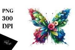 Abstract Vibrant Butterfly with Flowers PNG Product Image 1