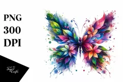 Abstract Vibrant Butterfly with Flowers PNG Product Image 3