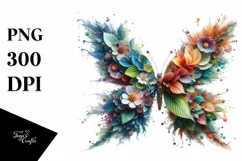 Abstract Vibrant Butterfly with Flowers PNG Product Image 1