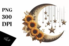 Vintage Postcard Half Moon with Sunflowers PNG Product Image 1