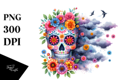 Colorful Skull Made of Flowers PNG Product Image 1