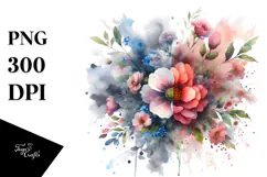 Watercolor Painting with Flower and Butterfly Splashes, Product Image 1
