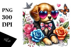 Detailed Puppy with Heart Sunglasses PNG Product Image 1