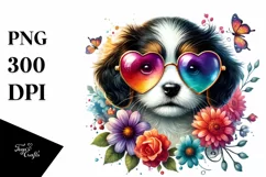 Puppy with Heart Shaped Sunglasses PNG Product Image 1