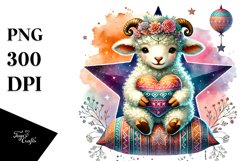 Colorful Boho Lamb Sitting on a Star PNG Product Image 1