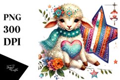 Colorful Lamb Sitting on Star PNG Product Image 1