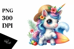 Cute Baby Unicorn Surfing | Clipart Product Image 3