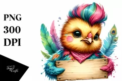Vibrant Baby Chicken with Blank Sign, PNG Product Image 3