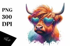 Digital Painting Highland Calf with Heart Sunglasses, PNG Product Image 1