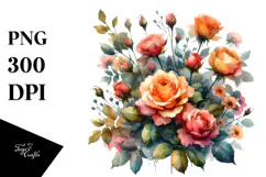 Colorful Watercolor with Small Orange Roses | Sublimation Product Image 1