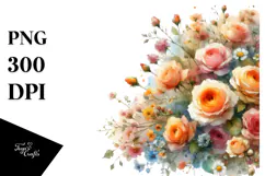 Colorful Watercolor with Small Orange Roses | Sublimation Product Image 1