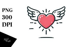 Simple Cartoon Heart with Wings, PNG Product Image 1